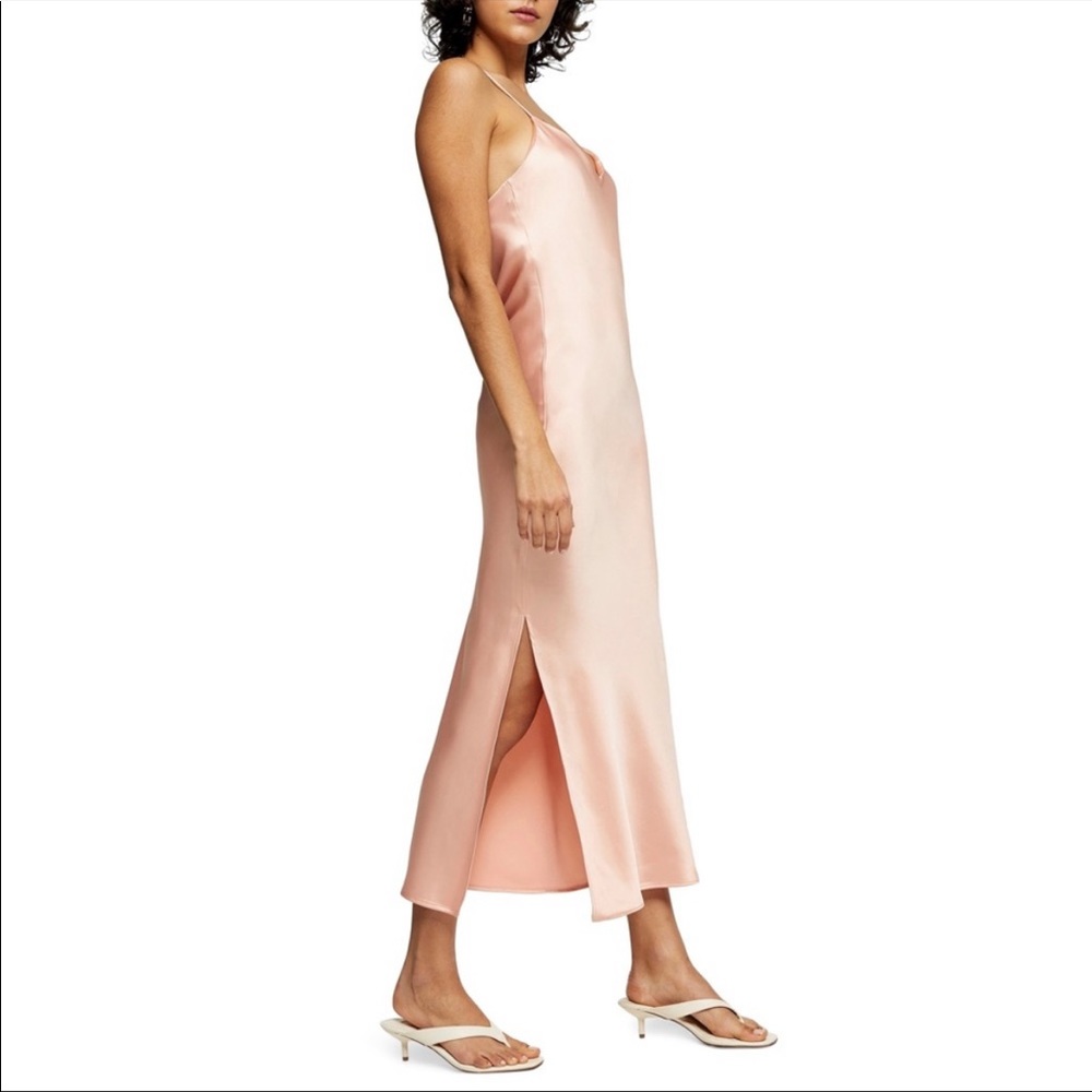 Topshop Blush Pink Satin Slip Midi Dress